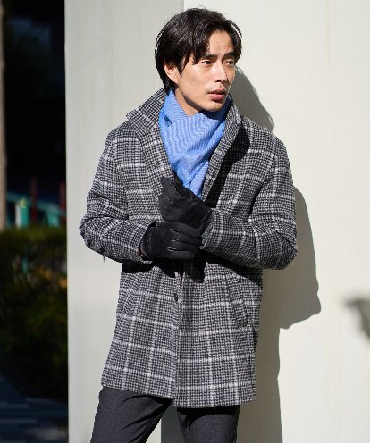 KHJAD21209 a.v.v MEN ウールライトビーバーチェックスタンドカラージャケット