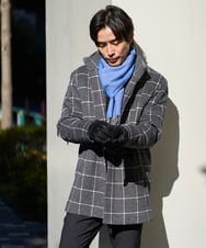 KHJAD21209 a.v.v MEN(アー・ヴェ・ヴェ) ウールライトビーバーチェックスタンドカラージャケット ダークグレー