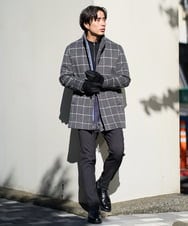 KHJAD21209 a.v.v MEN(アー・ヴェ・ヴェ) ウールライトビーバーチェックスタンドカラージャケット ダークグレー