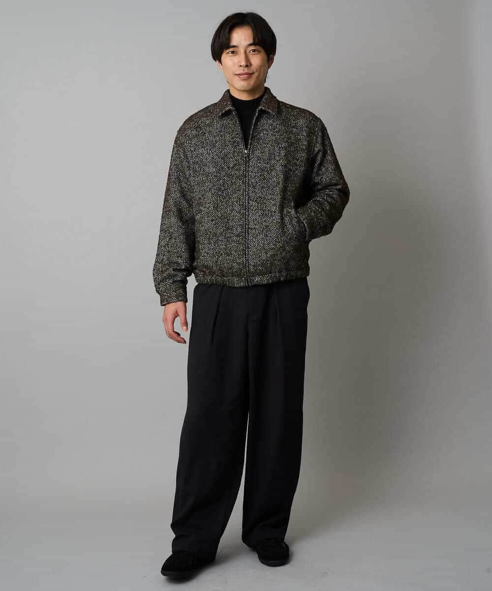 KHJAD41149 a.v.v MEN(アー・ヴェ・ヴェ) 【洗濯機で洗える】ヘリンボーンツイード起毛ショートブルゾン ブラック