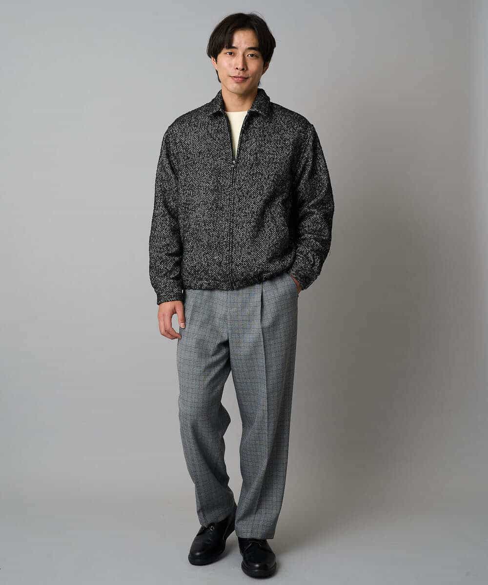 KHJAD41149 a.v.v MEN(アー・ヴェ・ヴェ) 【洗濯機で洗える】ヘリンボーンツイード起毛ショートブルゾン ブラック