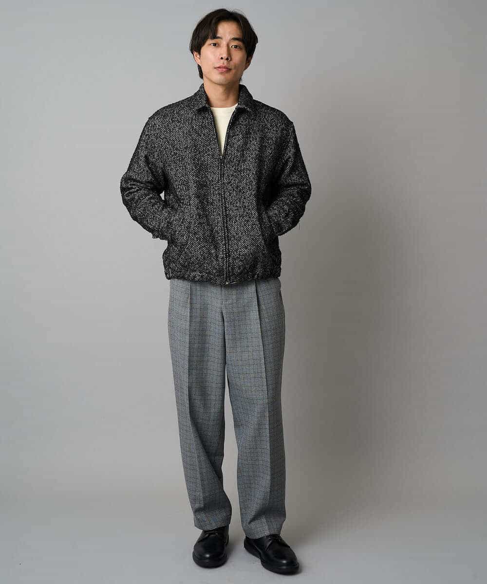 KHJAD41149 a.v.v MEN(アー・ヴェ・ヴェ) 【洗濯機で洗える】ヘリンボーンツイード起毛ショートブルゾン ブラック