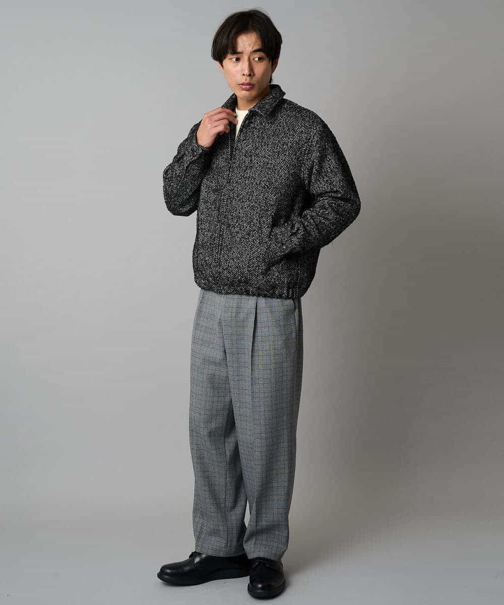 KHJAD41149 a.v.v MEN(アー・ヴェ・ヴェ) 【洗濯機で洗える】ヘリンボーンツイード起毛ショートブルゾン ブラック
