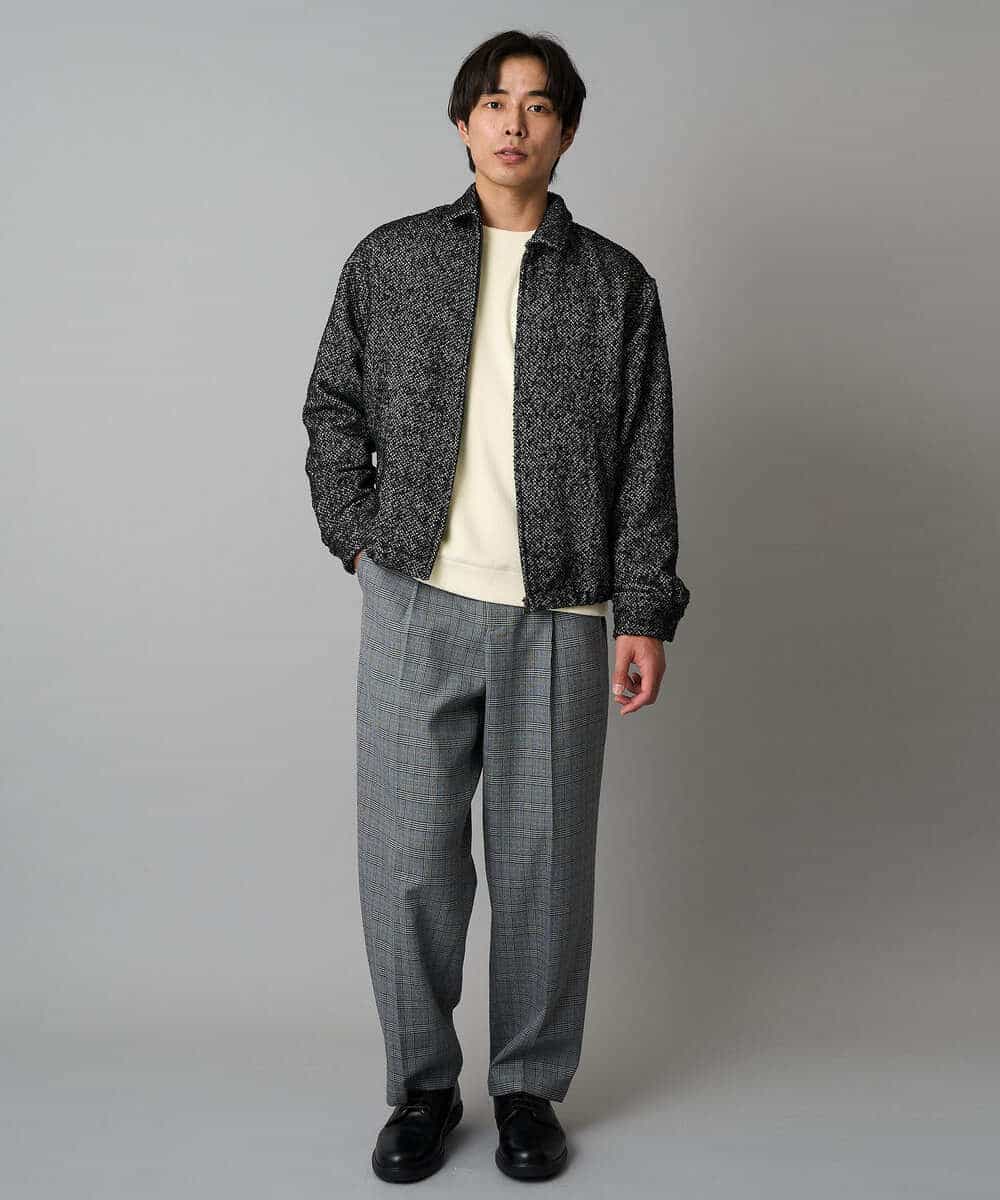 KHJAD41149 a.v.v MEN(アー・ヴェ・ヴェ) 【洗濯機で洗える】ヘリンボーンツイード起毛ショートブルゾン ブラック