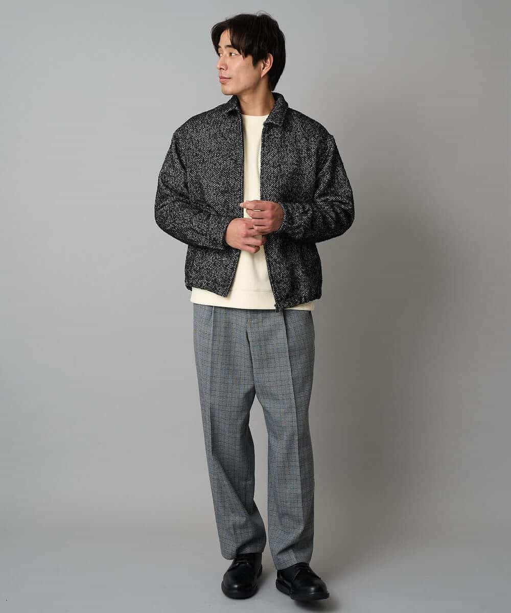 KHJAD41149 a.v.v MEN(アー・ヴェ・ヴェ) 【洗濯機で洗える】ヘリンボーンツイード起毛ショートブルゾン ブラック