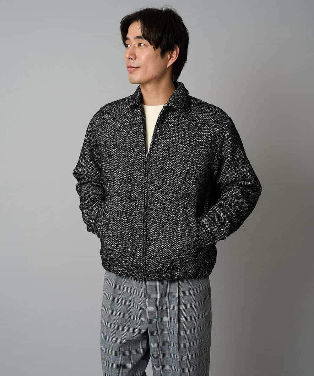 KHJAD41149 a.v.v MEN(アー・ヴェ・ヴェ) 【洗濯機で洗える】ヘリンボーンツイード起毛ショートブルゾン ブラック