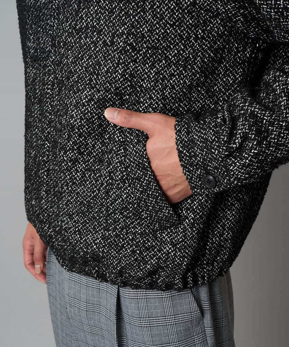 KHJAD41149 a.v.v MEN(アー・ヴェ・ヴェ) 【洗濯機で洗える】ヘリンボーンツイード起毛ショートブルゾン ブラック