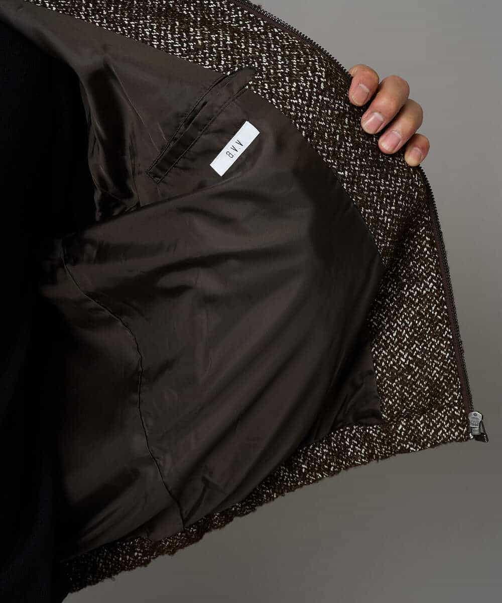 KHJAD41149 a.v.v MEN(アー・ヴェ・ヴェ) 【洗濯機で洗える】ヘリンボーンツイード起毛ショートブルゾン ブラック