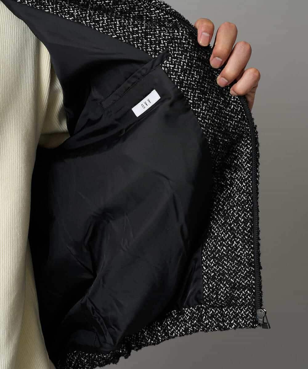 KHJAD41149 a.v.v MEN(アー・ヴェ・ヴェ) 【洗濯機で洗える】ヘリンボーンツイード起毛ショートブルゾン ブラック