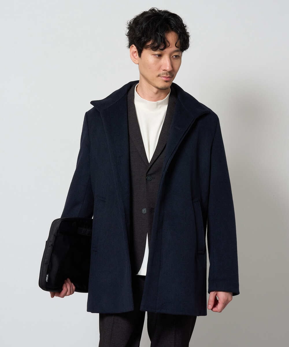 KHJAG01199 a.v.v MEN(アー・ヴェ・ヴェ) ウールライトビーバースタンドカラーコート ネイビー