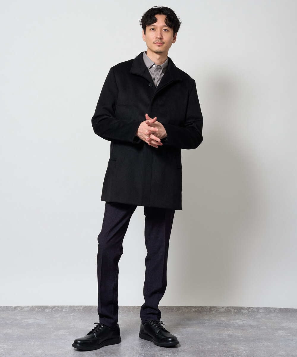 KHJAG01219 a.v.v MEN(アー・ヴェ・ヴェ) ウールライトビーバースタンドカラーコート ネイビー