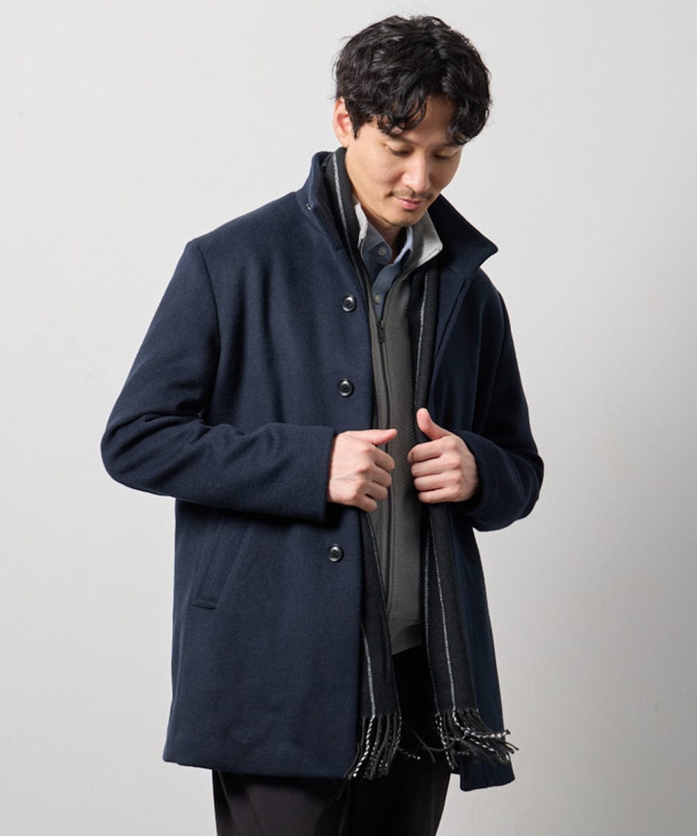 KHJAG01219 a.v.v MEN(アー・ヴェ・ヴェ) ウールライトビーバースタンドカラーコート ネイビー