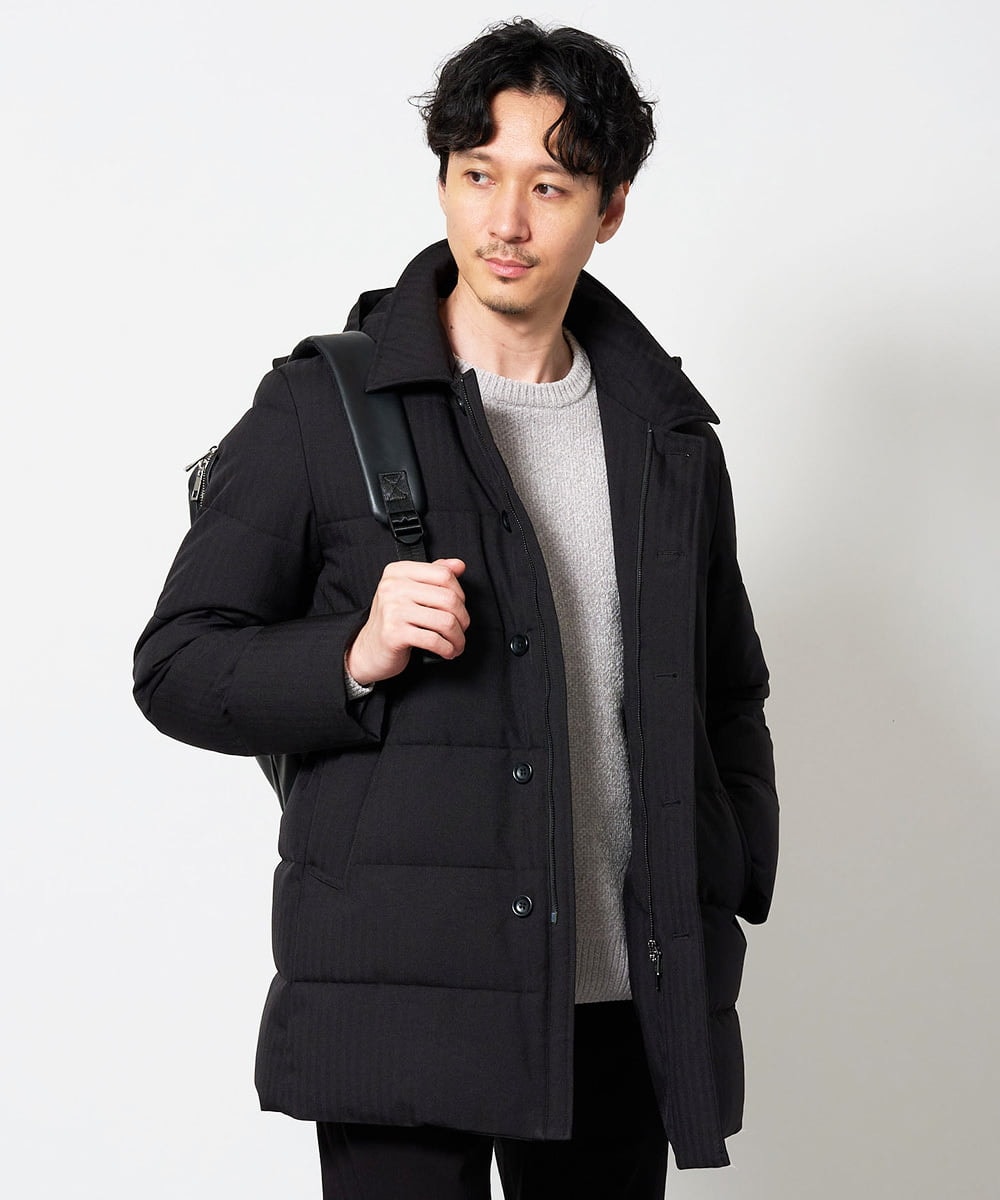 KHJAG07239 a.v.v MEN(アー・ヴェ・ヴェ) 2WAY ヘリンボーンダウンコート ブラック