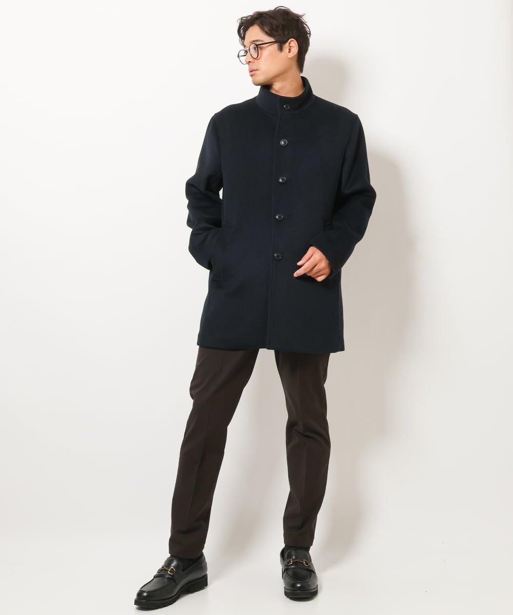 KHJAV01169 a.v.v MEN(アー・ヴェ・ヴェ) 【S-XXL】ウールライトビーバースタンドカラーコート ネイビー