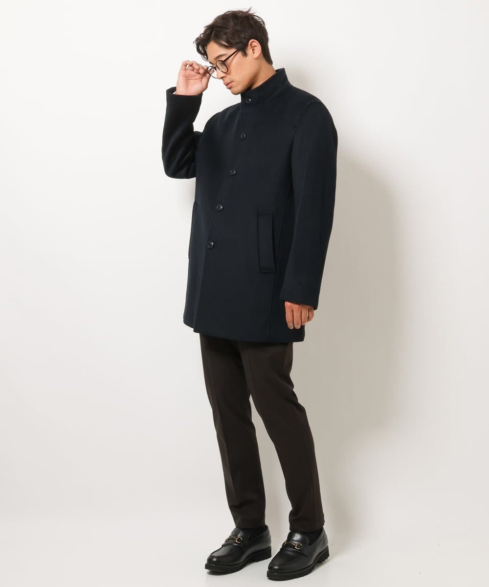 KHJAV01169 a.v.v MEN(アー・ヴェ・ヴェ) 【S-XXL】ウールライトビーバースタンドカラーコート ネイビー