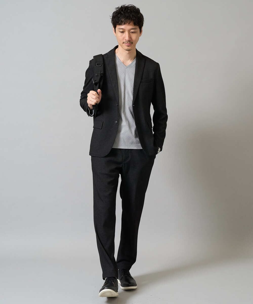 KHJEA05119 a.v.v MEN(アー・ヴェ・ヴェ) 【イージーケア/ストレッチ】スマートシャンブレーテーラードジャケット(セットアップ可) ダークグレー