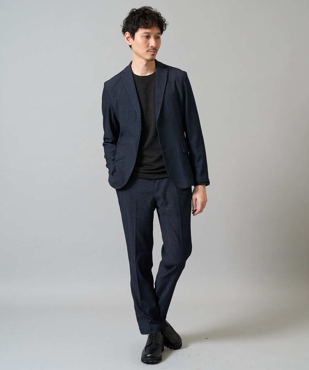 KHJEA05119 a.v.v MEN(アー・ヴェ・ヴェ) 【イージーケア/ストレッチ】スマートシャンブレーテーラードジャケット(セットアップ可) ダークグレー