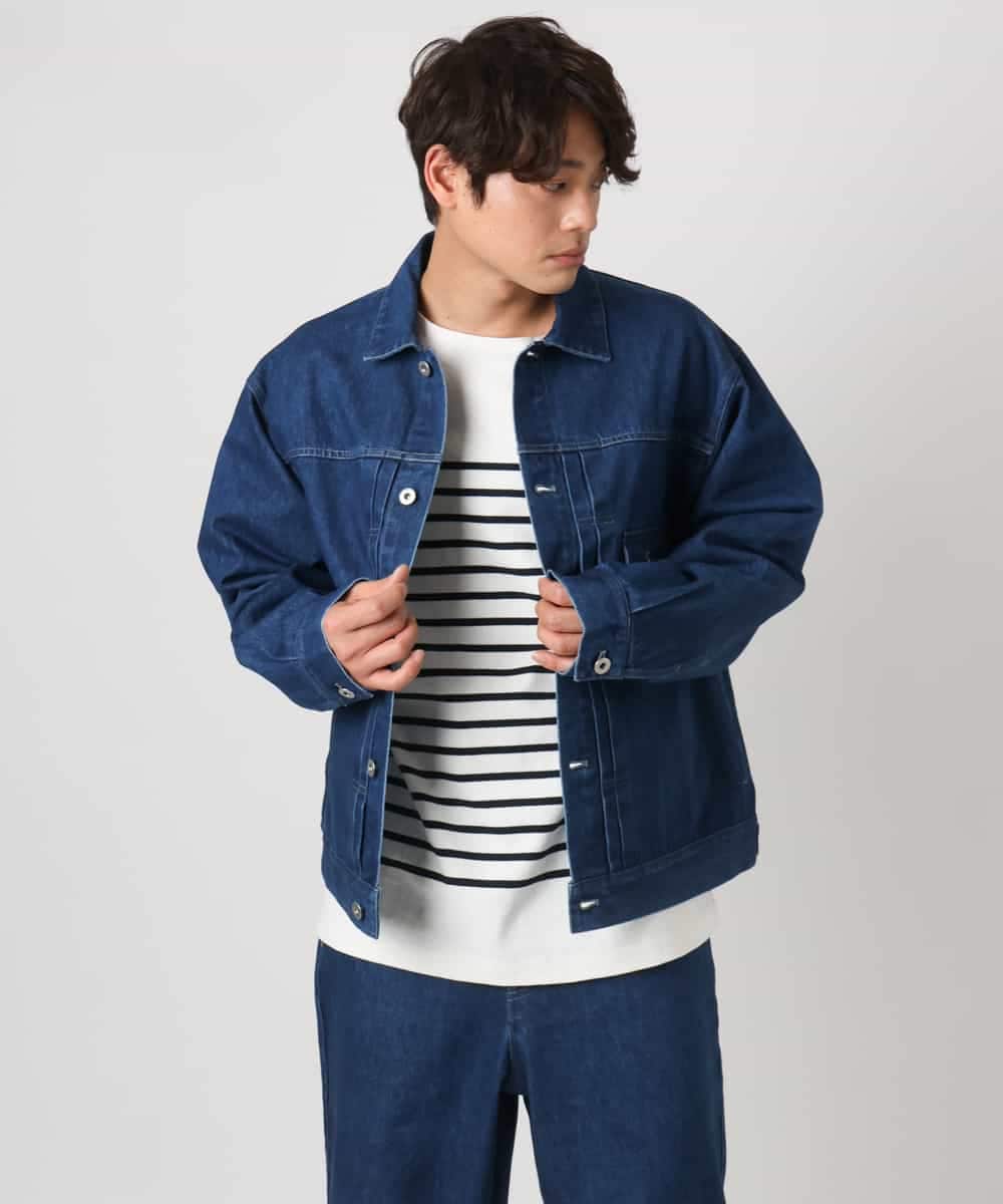 KHJEA10109 a.v.v MEN(アー・ヴェ・ヴェ) 【大人デニム】デニムトラッカージャケット Gジャン(セットアップ可) ブルー