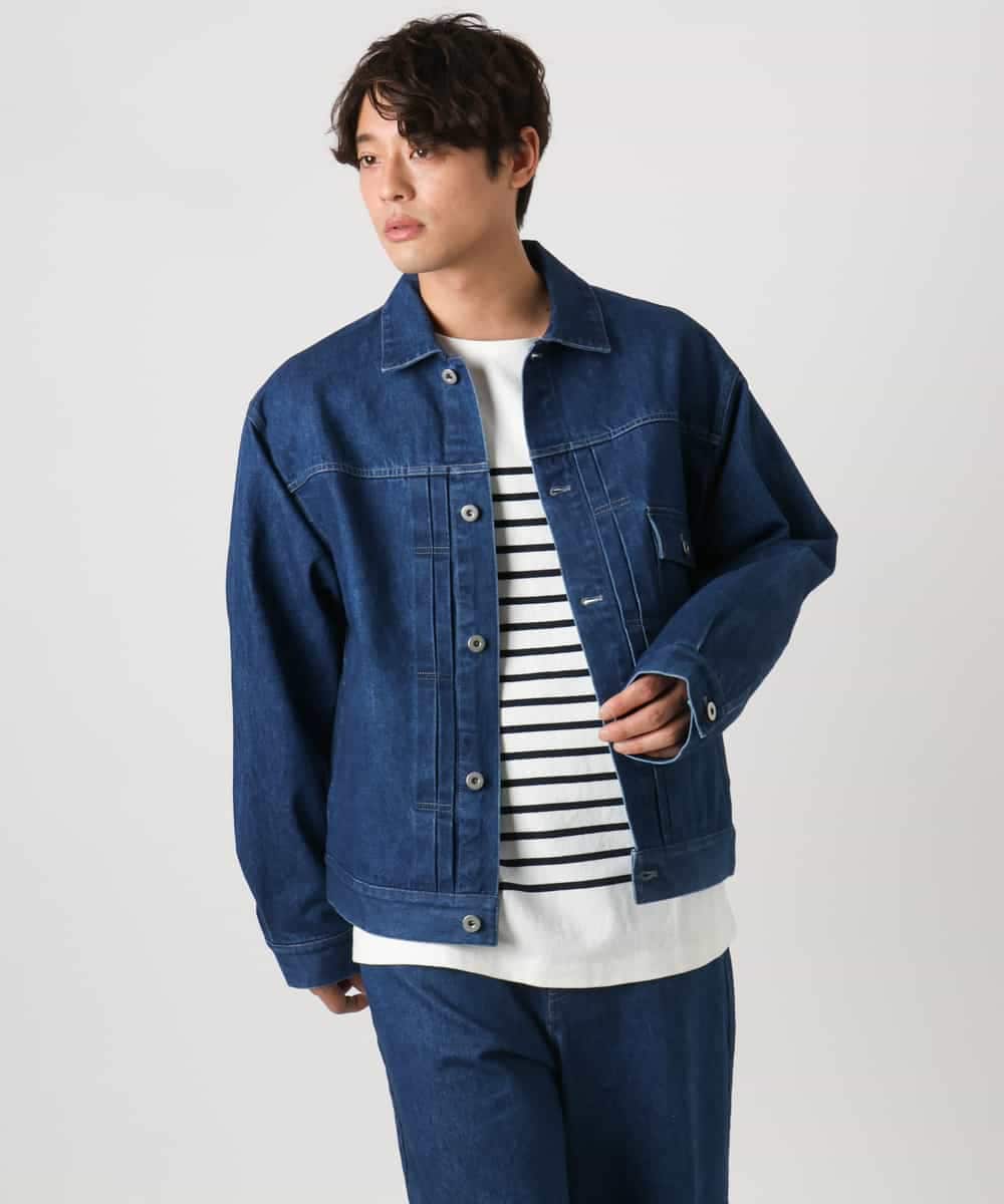 KHJEA10109 a.v.v MEN(アー・ヴェ・ヴェ) 【大人デニム】デニムトラッカージャケット Gジャン(セットアップ可) ブルー