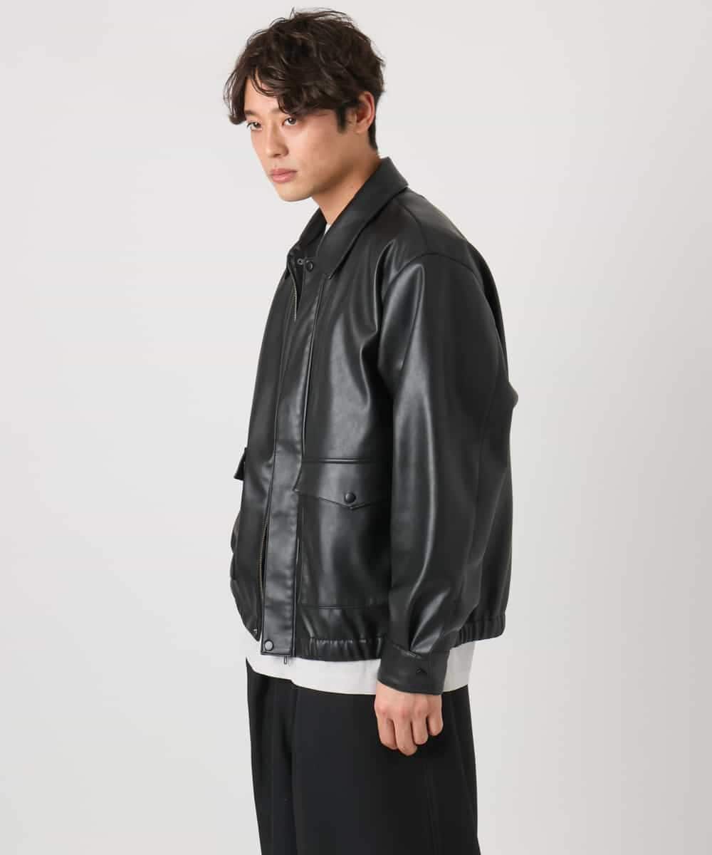 KHJEA11129 a.v.v MEN(アー・ヴェ・ヴェ) 【洗濯機で洗える】フェイクレザーブルゾン ブラック