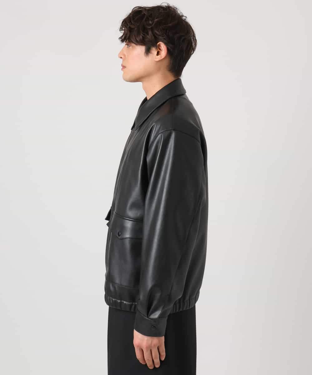 KHJEA11129 a.v.v MEN(アー・ヴェ・ヴェ) 【洗濯機で洗える】フェイクレザーブルゾン ブラック