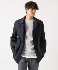 KHJEA12129 a.v.v MEN(アー・ヴェ・ヴェ) 【洗濯機で洗える】スマートシャンブレーステンカラーショートコート(ON/OFF兼用 セットアップ可) ネイビー