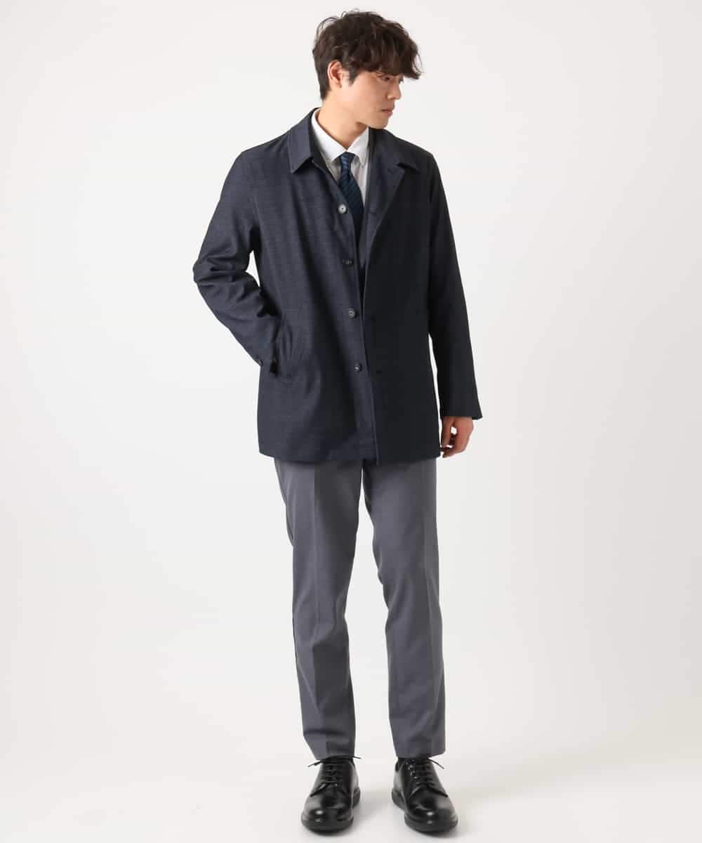 KHJEA12129 a.v.v MEN(アー・ヴェ・ヴェ) 【洗濯機で洗える】スマートシャンブレーステンカラーショートコート(ON/OFF兼用 セットアップ可) ネイビー