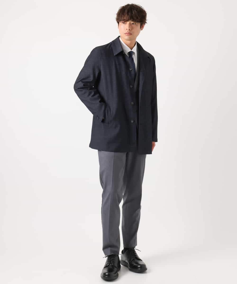KHJEA12129 a.v.v MEN(アー・ヴェ・ヴェ) 【洗濯機で洗える】スマートシャンブレーステンカラーショートコート(ON/OFF兼用 セットアップ可) ネイビー
