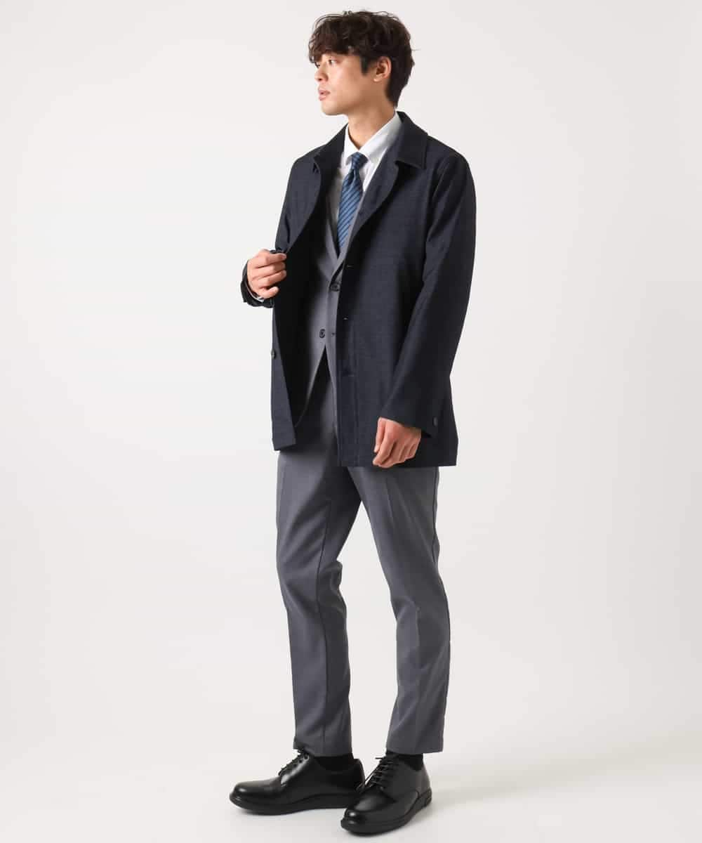 KHJEA12129 a.v.v MEN(アー・ヴェ・ヴェ) 【洗濯機で洗える】スマートシャンブレーステンカラーショートコート(ON/OFF兼用 セットアップ可) ネイビー