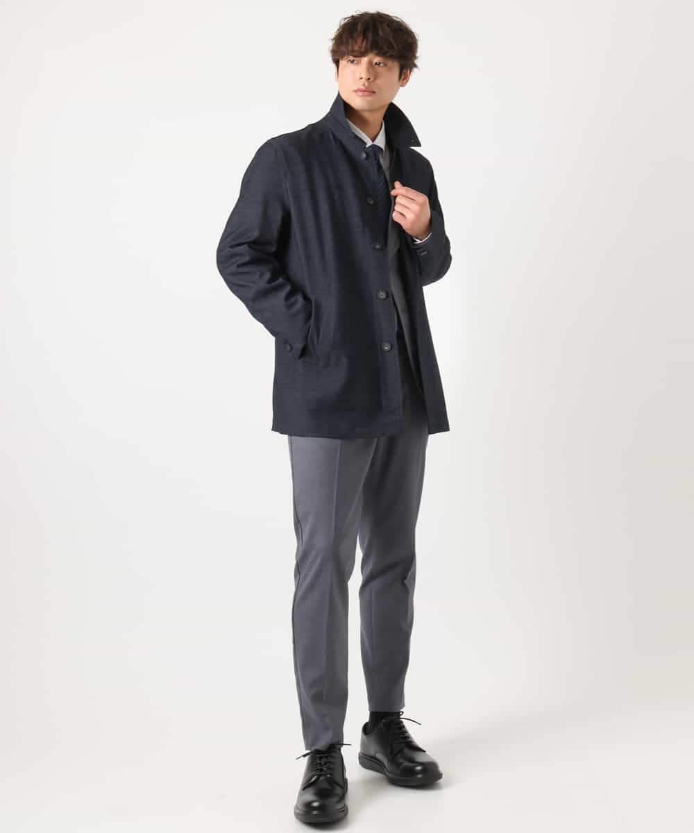 KHJEA12129 a.v.v MEN(アー・ヴェ・ヴェ) 【洗濯機で洗える】スマートシャンブレーステンカラーショートコート(ON/OFF兼用 セットアップ可) ネイビー