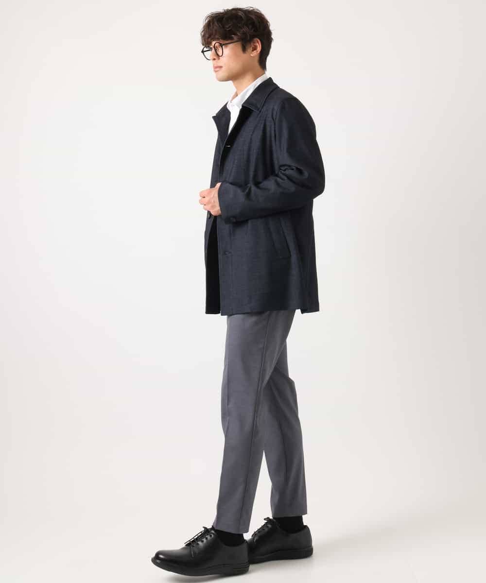 KHJEA12129 a.v.v MEN(アー・ヴェ・ヴェ) 【洗濯機で洗える】スマートシャンブレーステンカラーショートコート(ON/OFF兼用 セットアップ可) ネイビー