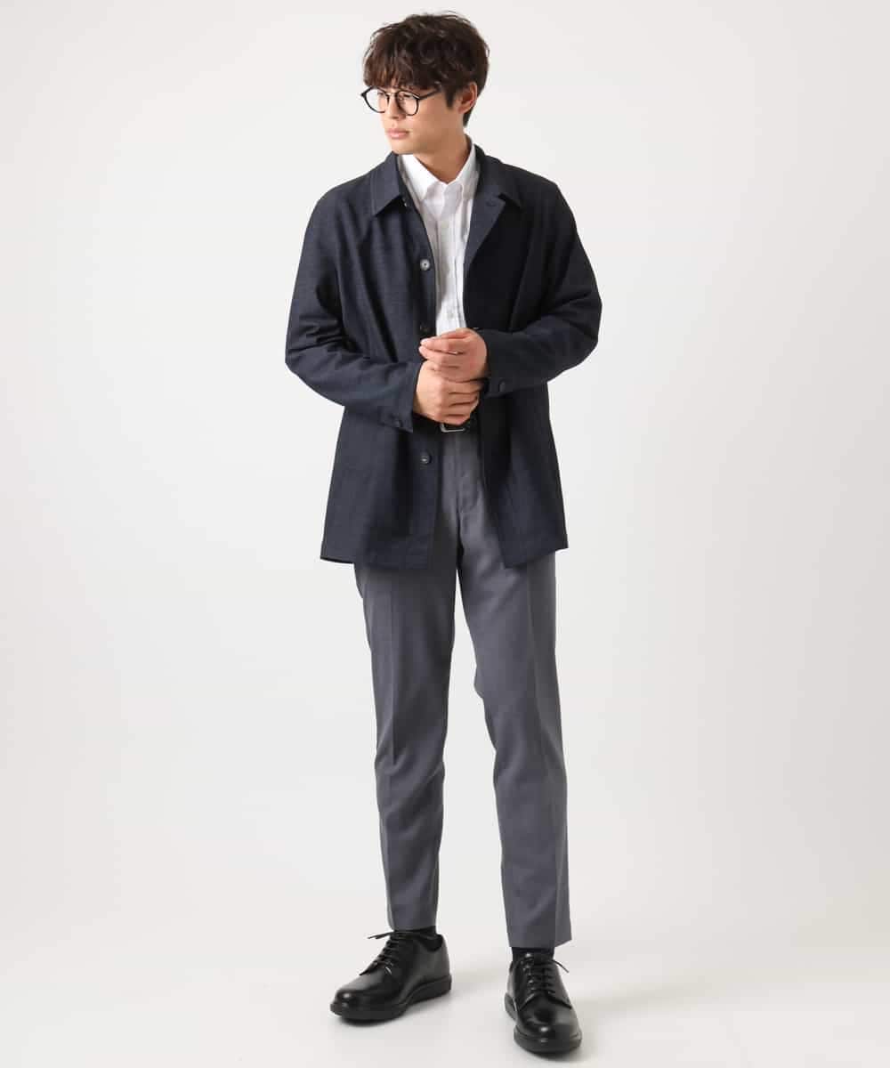 KHJEA12129 a.v.v MEN(アー・ヴェ・ヴェ) 【洗濯機で洗える】スマートシャンブレーステンカラーショートコート(ON/OFF兼用 セットアップ可) ネイビー