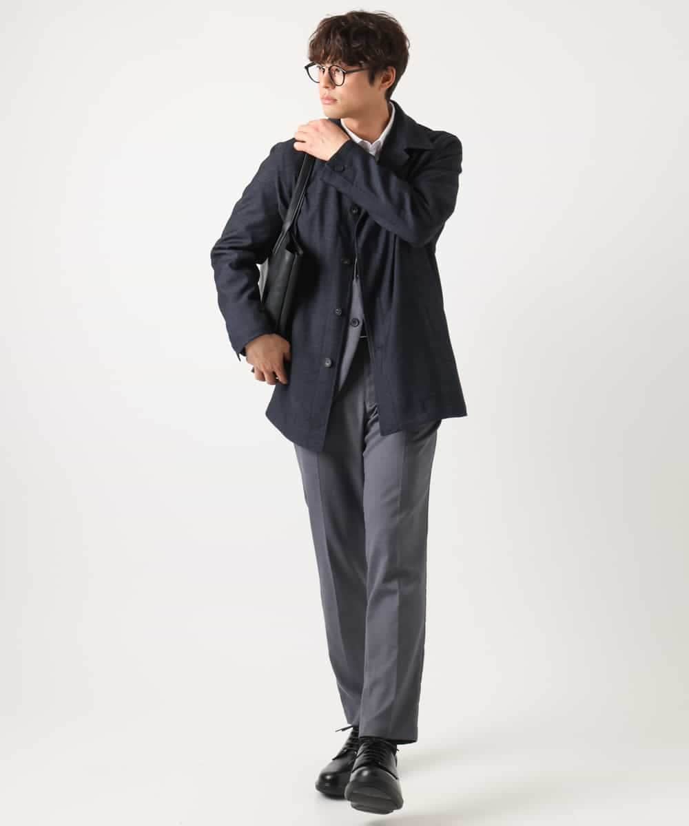 KHJEA12129 a.v.v MEN(アー・ヴェ・ヴェ) 【洗濯機で洗える】スマートシャンブレーステンカラーショートコート(ON/OFF兼用 セットアップ可) ネイビー