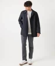 KHJEA12129 a.v.v MEN(アー・ヴェ・ヴェ) 【洗濯機で洗える】スマートシャンブレーステンカラーショートコート(ON/OFF兼用 セットアップ可) ネイビー