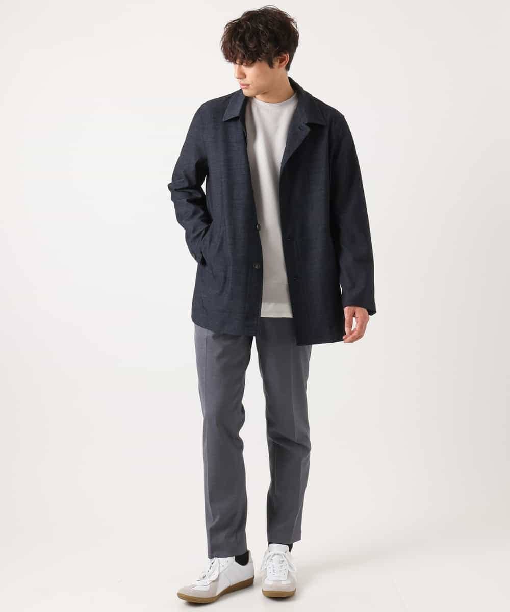 KHJEA12129 a.v.v MEN(アー・ヴェ・ヴェ) 【洗濯機で洗える】スマートシャンブレーステンカラーショートコート(ON/OFF兼用 セットアップ可) ネイビー