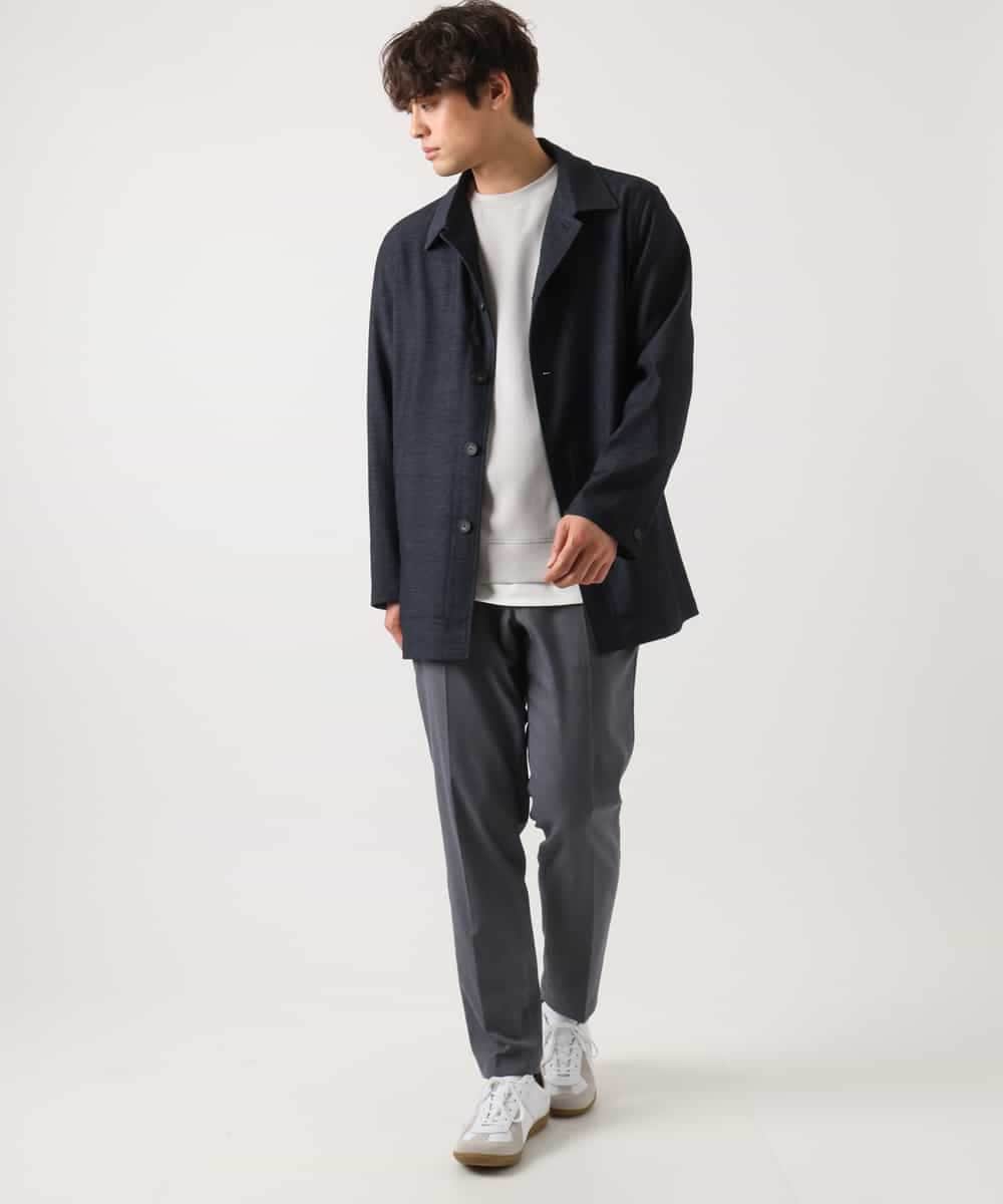 KHJEA12129 a.v.v MEN(アー・ヴェ・ヴェ) 【洗濯機で洗える】スマートシャンブレーステンカラーショートコート(ON/OFF兼用 セットアップ可) ネイビー