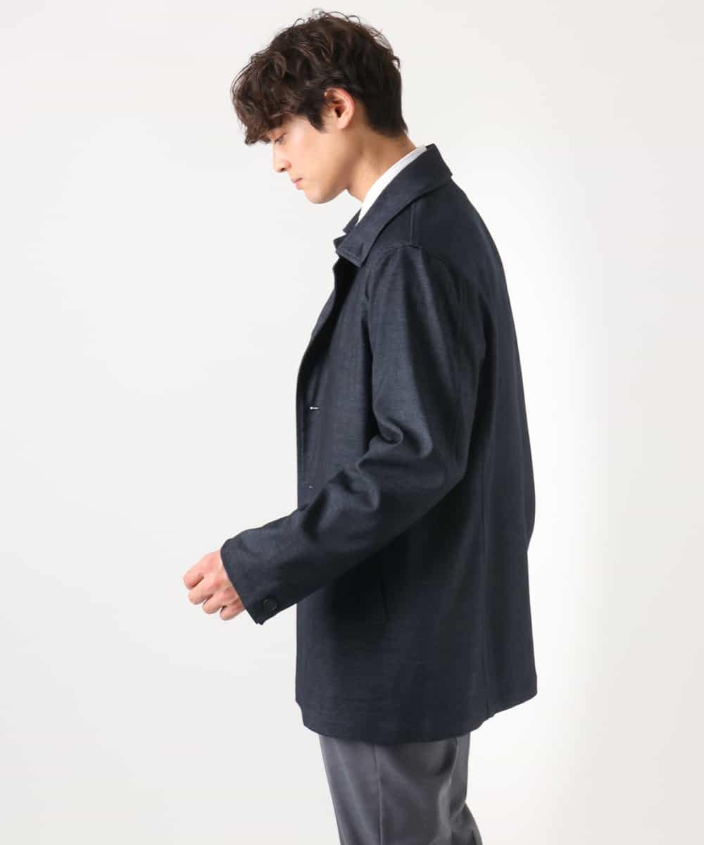 KHJEA12129 a.v.v MEN(アー・ヴェ・ヴェ) 【洗濯機で洗える】スマートシャンブレーステンカラーショートコート(ON/OFF兼用 セットアップ可) ネイビー