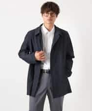 KHJEA12129 a.v.v MEN(アー・ヴェ・ヴェ) 【洗濯機で洗える】スマートシャンブレーステンカラーショートコート(ON/OFF兼用 セットアップ可) ネイビー