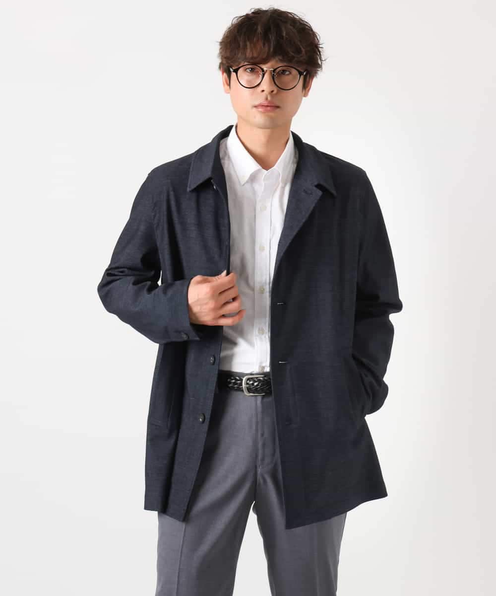 KHJEA12129 a.v.v MEN(アー・ヴェ・ヴェ) 【洗濯機で洗える】スマートシャンブレーステンカラーショートコート(ON/OFF兼用 セットアップ可) ネイビー