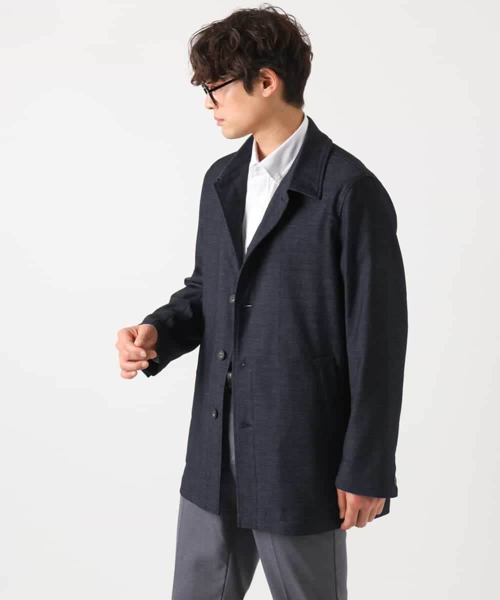KHJEA12129 a.v.v MEN(アー・ヴェ・ヴェ) 【洗濯機で洗える】スマートシャンブレーステンカラーショートコート(ON/OFF兼用 セットアップ可) ネイビー