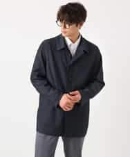 KHJEA12129 a.v.v MEN(アー・ヴェ・ヴェ) 【洗濯機で洗える】スマートシャンブレーステンカラーショートコート(ON/OFF兼用 セットアップ可) ネイビー