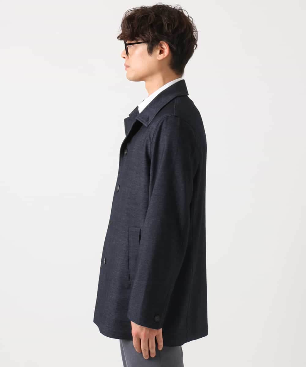 KHJEA12129 a.v.v MEN(アー・ヴェ・ヴェ) 【洗濯機で洗える】スマートシャンブレーステンカラーショートコート(ON/OFF兼用 セットアップ可) ネイビー