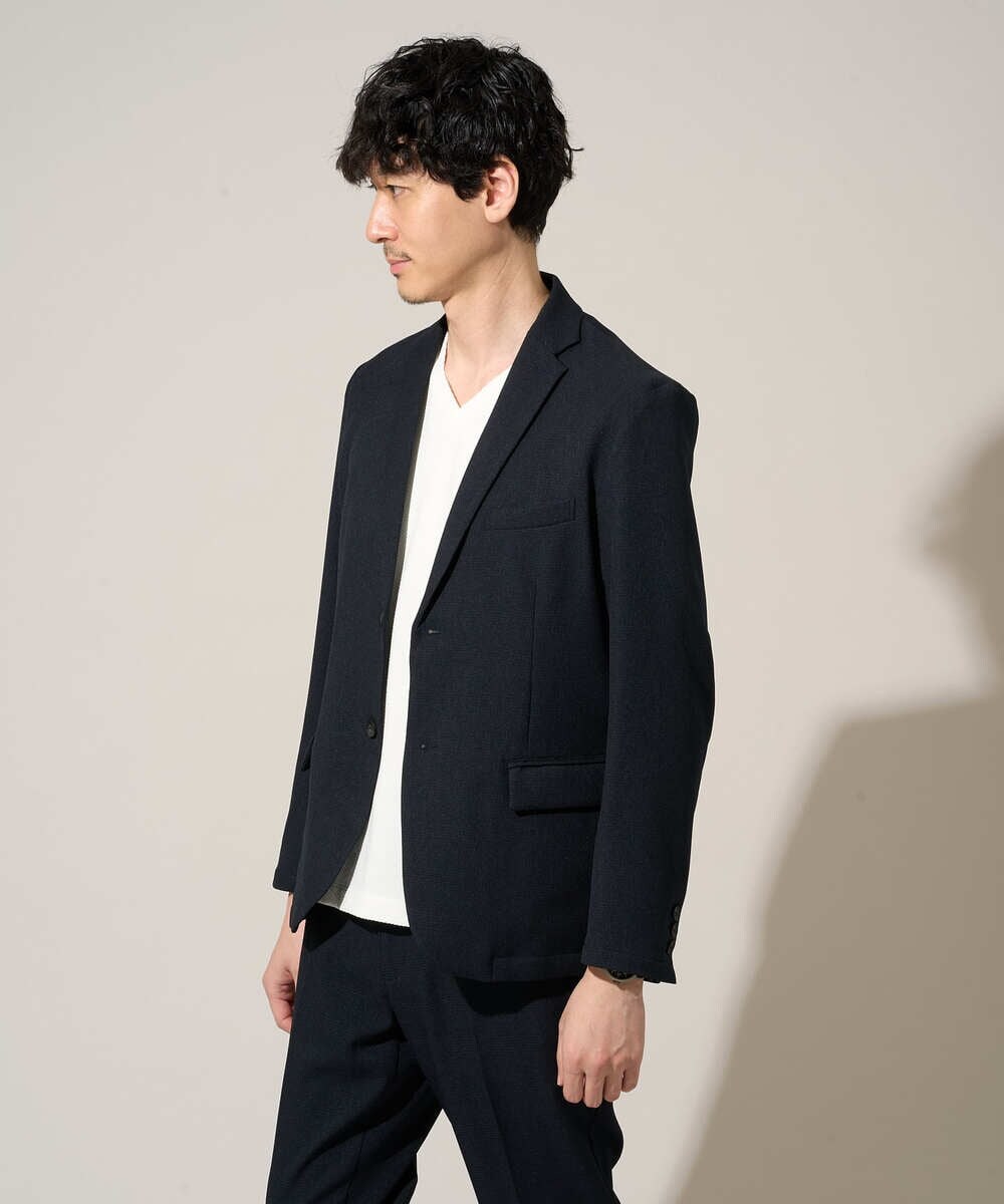 KHJED02129 a.v.v MEN(アー・ヴェ・ヴェ) 【スマート/イージーケア/洗濯機で洗える/毛玉になりにくい/ストレッチ】グレンチェックストレッチスマートジャケット ネイビー