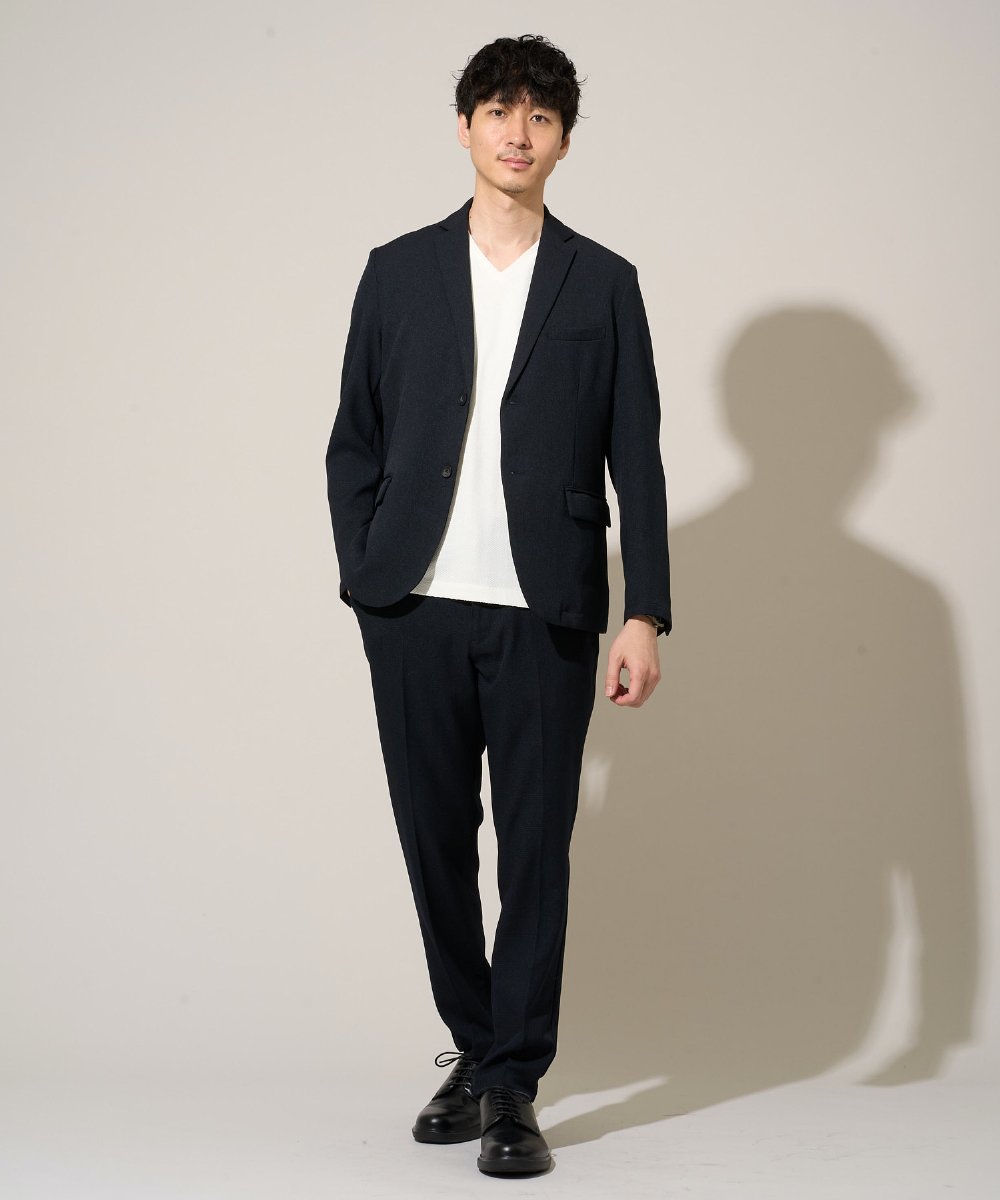 KHJED02129 a.v.v MEN(アー・ヴェ・ヴェ) 【スマート/イージーケア/洗濯機で洗える/毛玉になりにくい/ストレッチ】グレンチェックストレッチスマートジャケット ネイビー