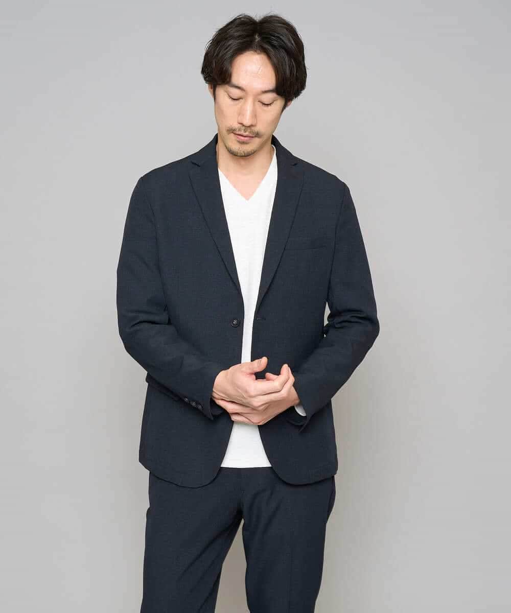 KHJED02129 a.v.v MEN(アー・ヴェ・ヴェ) 【スマート/イージーケア/洗濯機で洗える/毛玉になりにくい/ストレッチ】グレンチェックストレッチスマートジャケット ネイビー