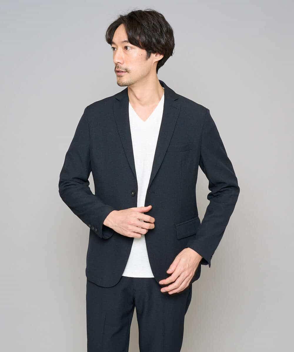 KHJED02129 a.v.v MEN(アー・ヴェ・ヴェ) 【スマート/イージーケア/洗濯機で洗える/毛玉になりにくい/ストレッチ】グレンチェックストレッチスマートジャケット ネイビー