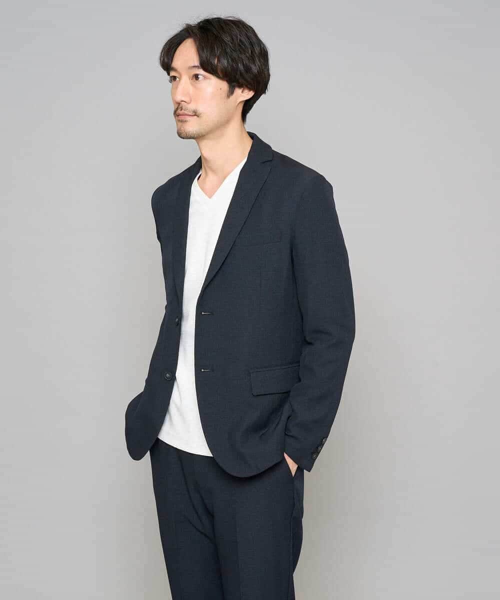 KHJED02129 a.v.v MEN(アー・ヴェ・ヴェ) 【スマート/イージーケア/洗濯機で洗える/毛玉になりにくい/ストレッチ】グレンチェックストレッチスマートジャケット ネイビー