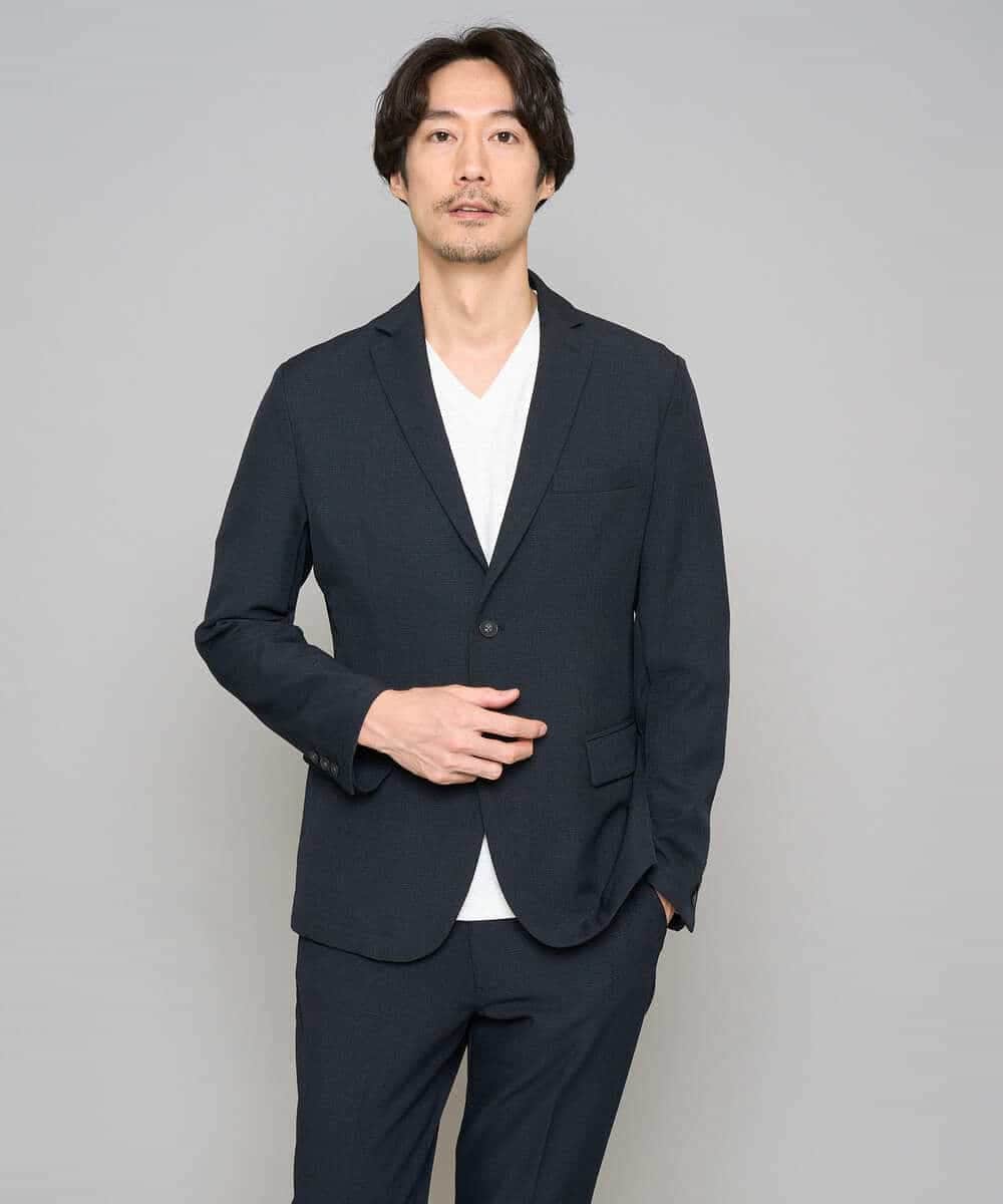 KHJED02129 a.v.v MEN(アー・ヴェ・ヴェ) 【スマート/イージーケア/洗濯機で洗える/毛玉になりにくい/ストレッチ】グレンチェックストレッチスマートジャケット ネイビー