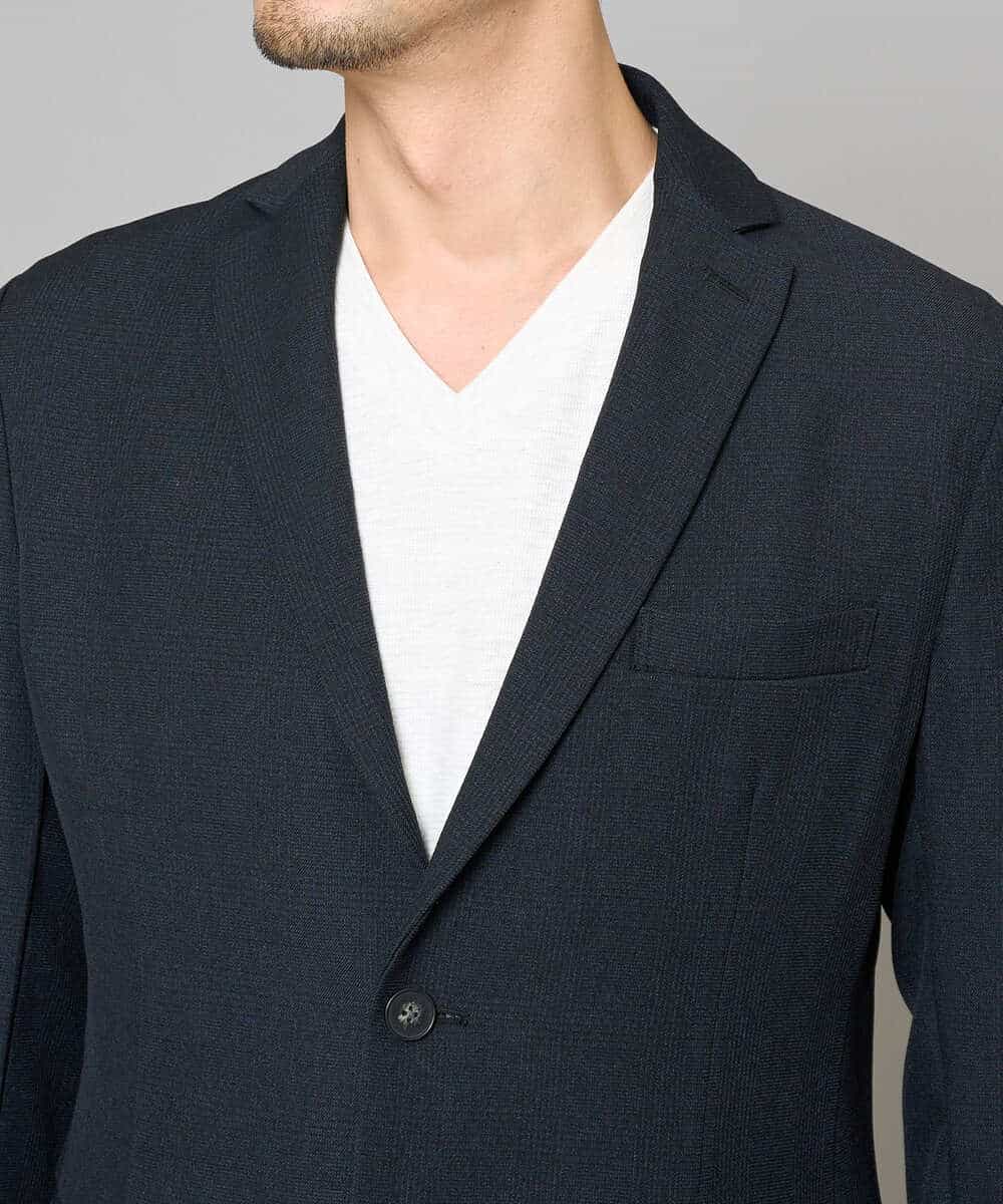 KHJED02129 a.v.v MEN(アー・ヴェ・ヴェ) 【スマート/イージーケア/洗濯機で洗える/毛玉になりにくい/ストレッチ】グレンチェックストレッチスマートジャケット ネイビー