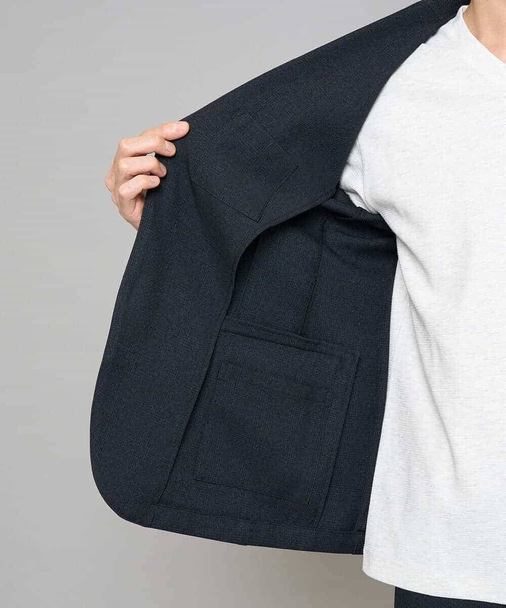 KHJED02129 a.v.v MEN(アー・ヴェ・ヴェ) 【スマート/イージーケア/洗濯機で洗える/毛玉になりにくい/ストレッチ】グレンチェックストレッチスマートジャケット ネイビー